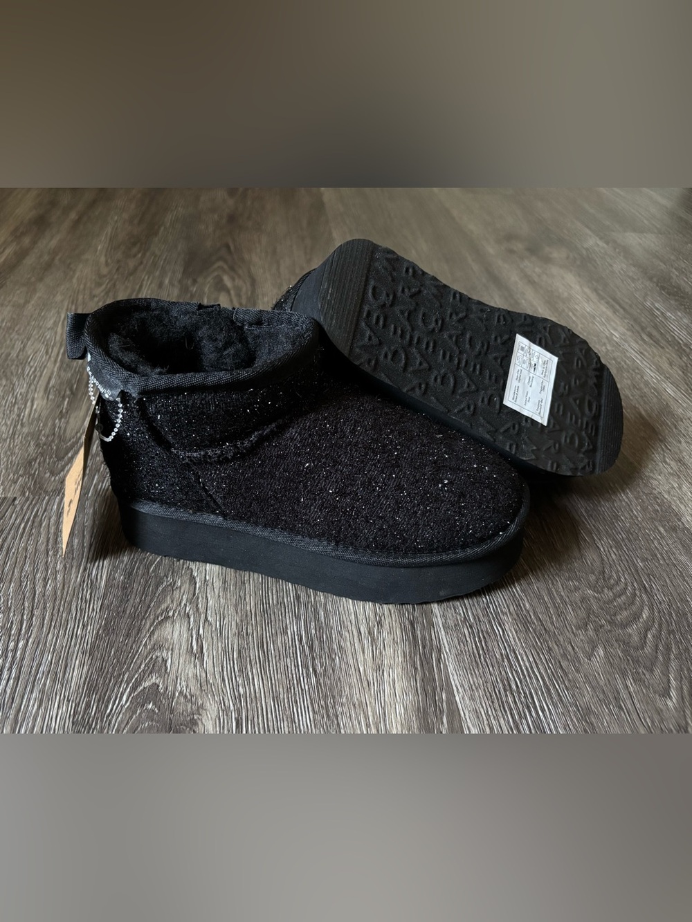 BearPaw Black Sparkle Slip-On Women's Booties